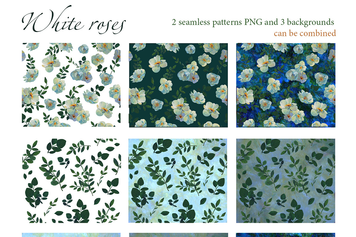 White roses. Hand painted floral set, a Pattern Graphic by olly87 (Photo 3 of 5)