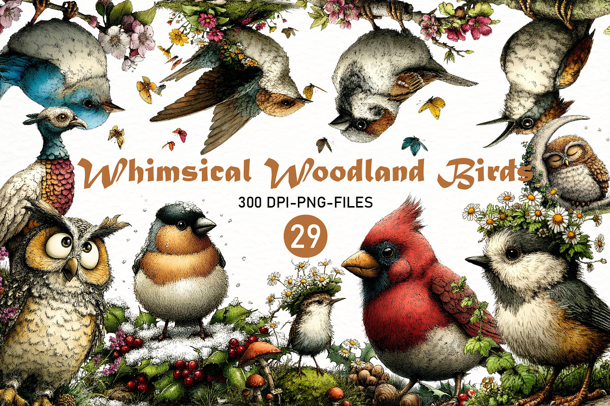 Whimsical Woodland Birds Clipart, a Seasonal Illustration by Designworld (Photo 1 of 10)