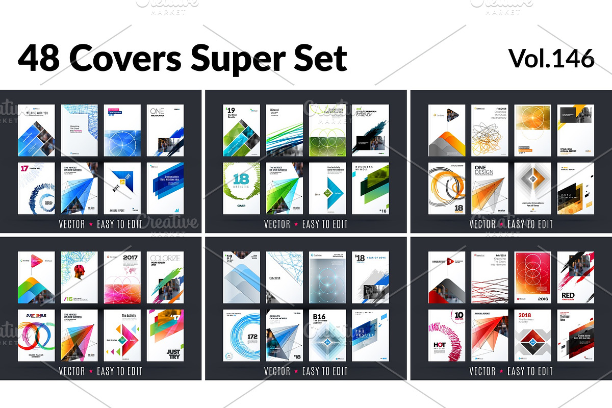 Mega set of abstract templates for business, trendy colourful triangles, a Technology Illustration by Diamond Graphics | EPS 10