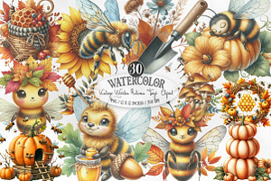 Watercolor Autumn Bees Garden PNG, an Illustration by Designking