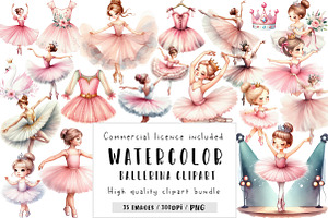 Ballerina Watercolor Clipart, an Illustration by CreationArt