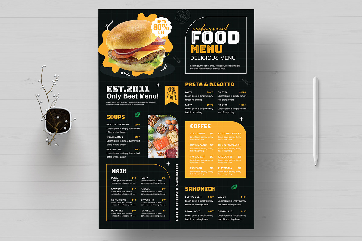 Food Menu Template, a Flyer Template by MightyDesign (Photo 1 of 8)