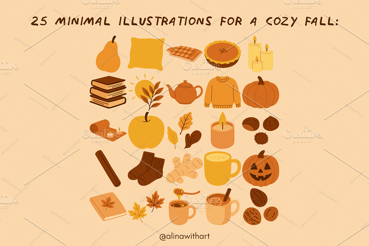 Cozy Autumn Wellness Set, a Seasonal Illustration by alinawithart (Photo 2 of 10)