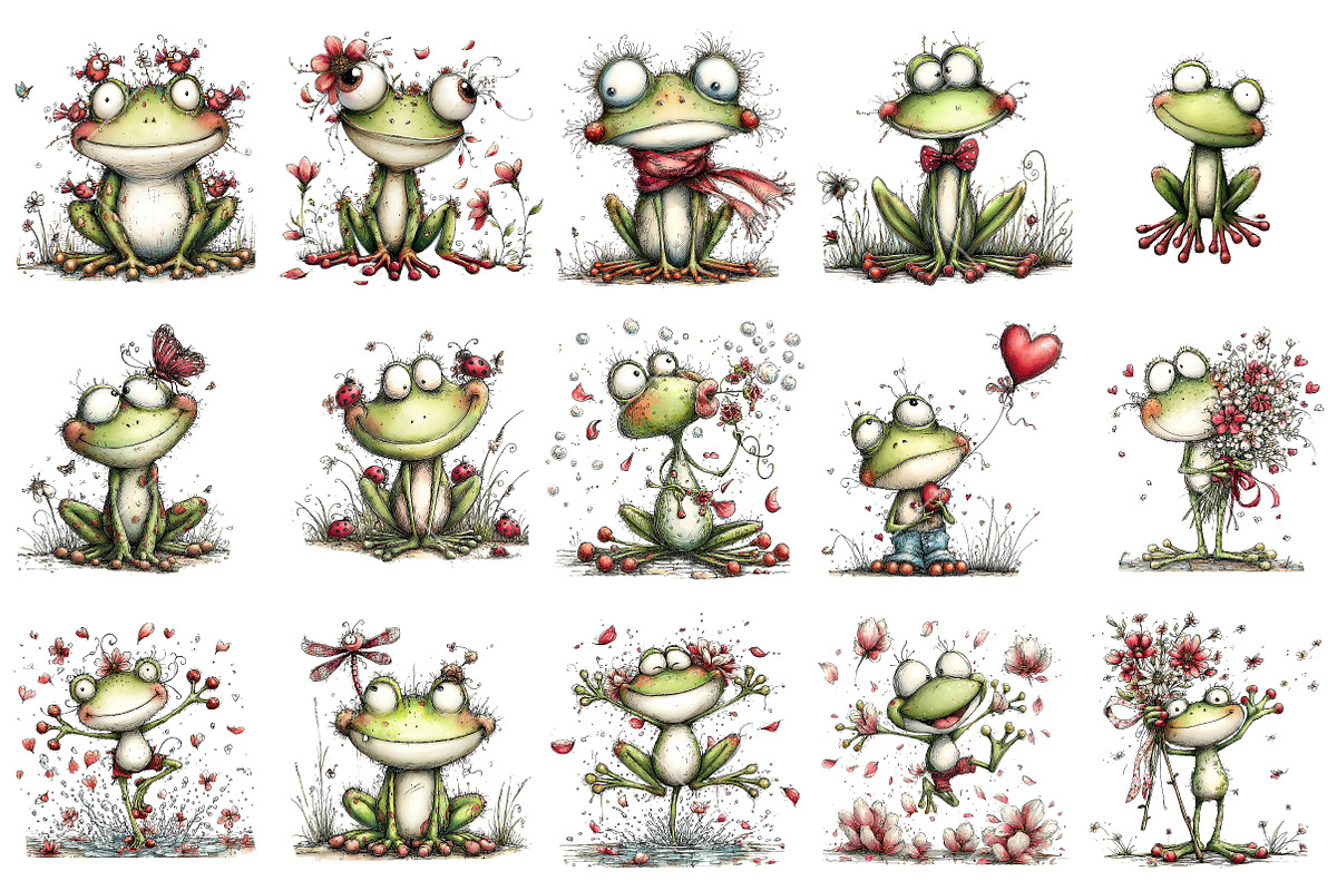 Whimsical Spring Frog Clipart, an Illustration by OK Design (Photo 3 of 6)