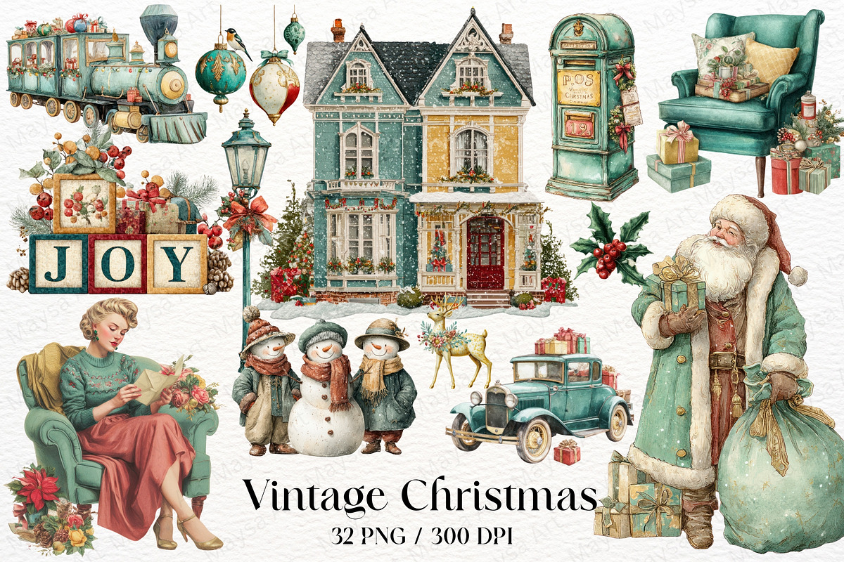 Vintage Christmas Nostalgia Clipart, an Illustration by Maysa Art (Photo 1 of 6)