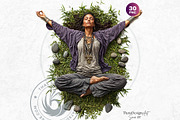 Boho woman meditating Clipart set, a Person Illustration by ThatsDesignArt (Thumbnail 10 of 10)
