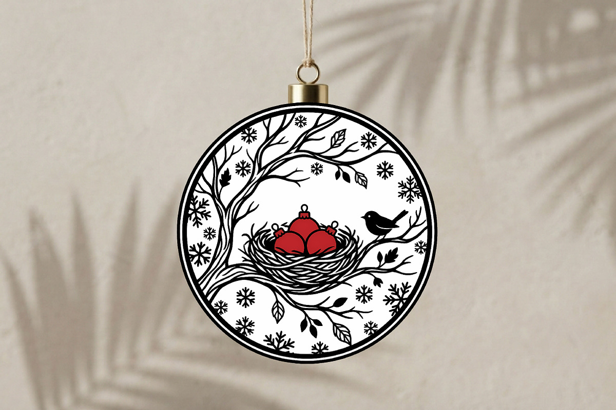 Christmas Bird Nest Ornament SVG, a Seasonal Illustration by CrexoraLab (Photo 3 of 3)
