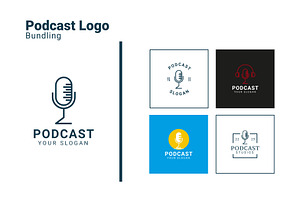 Podcast Microphone Logo Bundle, a Branding & Logo Template by Dyn Studio