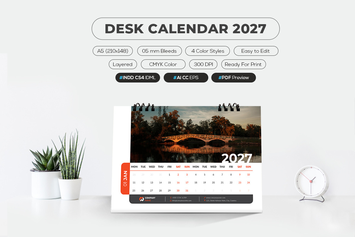 A5 Desk Calendar 2027, a Stationery Template by MstArtwork (Photo 1 of 5)