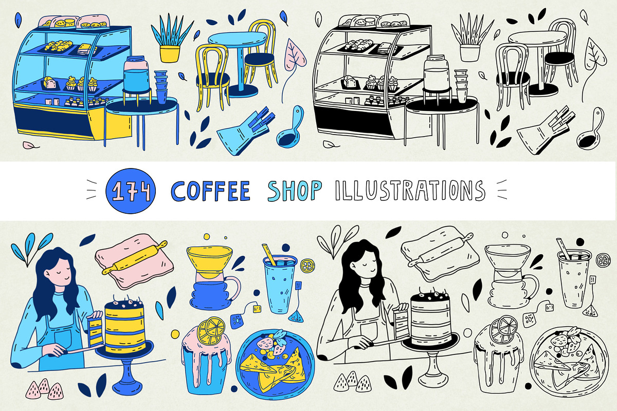 174 Coffee shop illustrations, a Food Illustration by Sasha Mitkalova (Photo 1 of 7)