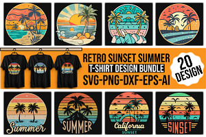 Retro Sunset Summer T-Shirt Design, a Work Illustration by Craft Nest