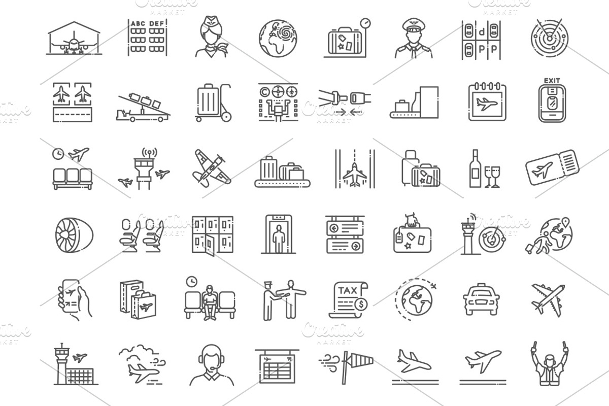 Aviation icons set, an Outline Icon by Tettygreen (Photo 2 of 3)