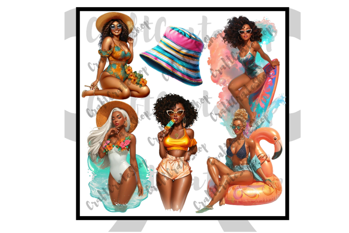 Black Woman Summer girls clipart, an Illustration by CraftCrateShop (Photo 6 of 6)