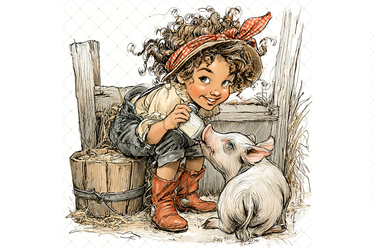Girl And Piglet Clipart JPG, a Person Illustration by Memories By Lea (Photo 10 of 19)