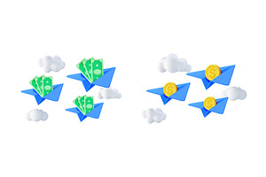 Paper planes carrying dollar bills, a Finance Illustration by Abscent