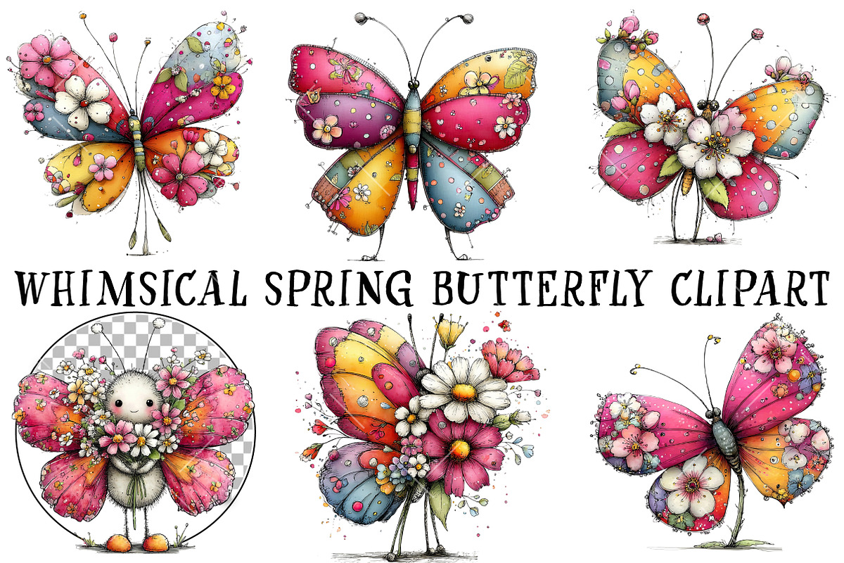 Whimsical Spring Butterfly Clipart, an Illustration by OK Design (Photo 2 of 6)