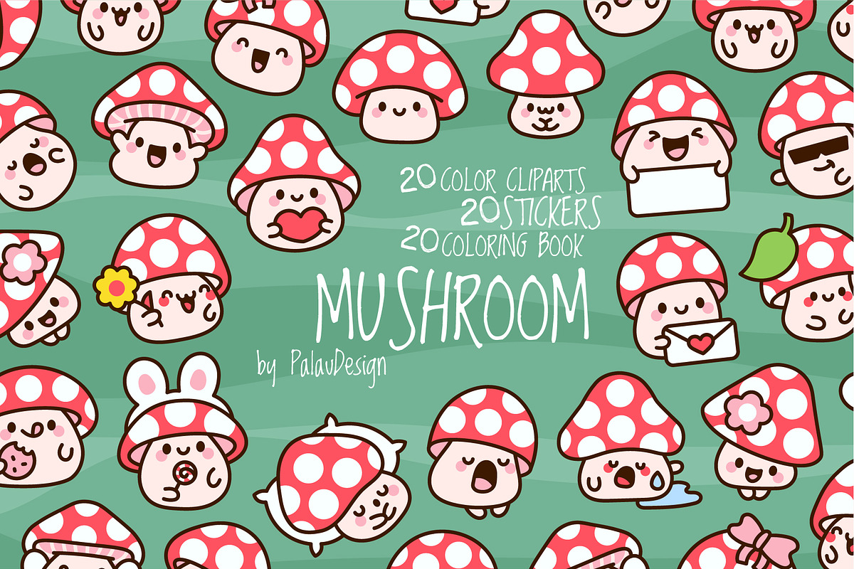 Cute Kawaii Fly Agaric Mushroom, a Seasonal Illustration by Palau (Photo 1 of 12)