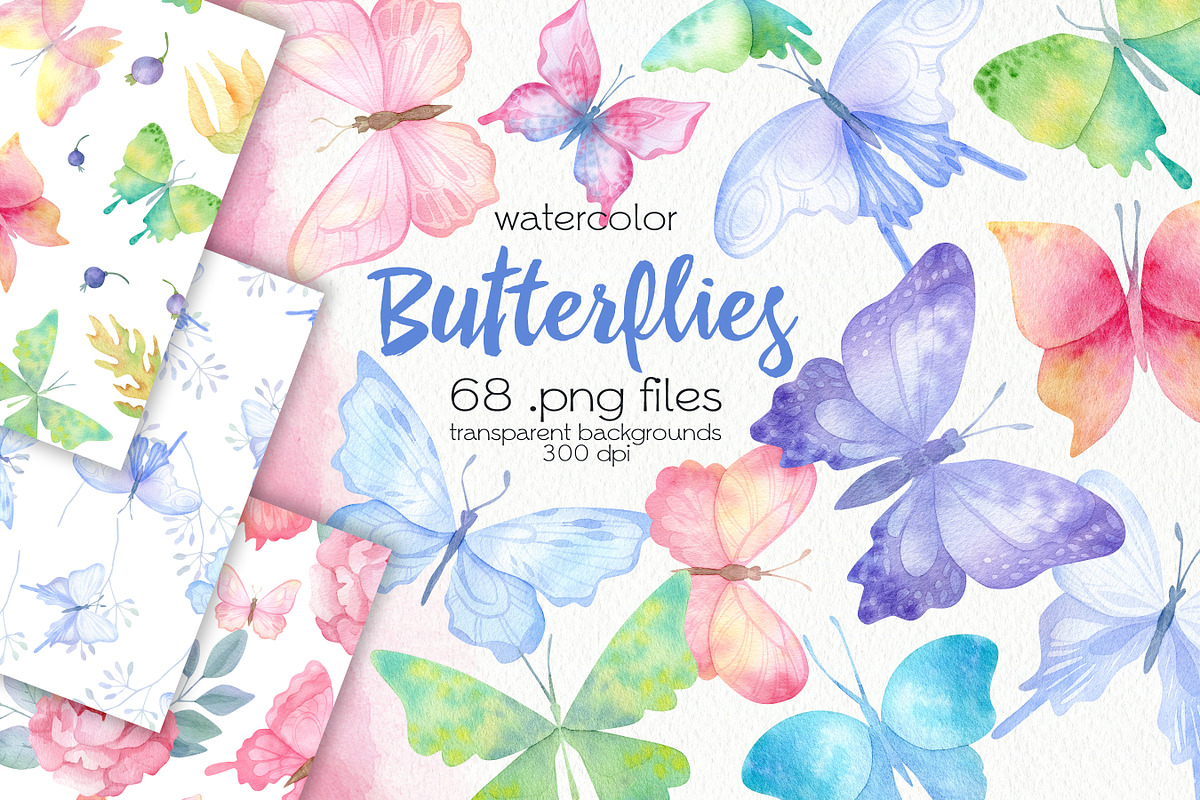 Watercolor Butterfly ClipArt, an Animal Illustration by OllyKo Art (Photo 1 of 7)