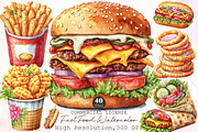 Fast Food Watercolor Clipart, an Illustration by Sublimation Artist (Thumbnail 1 of 6)