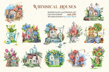 Whimsical Houses, a Decorative Illustration by Watercolor by Tonia Tkach