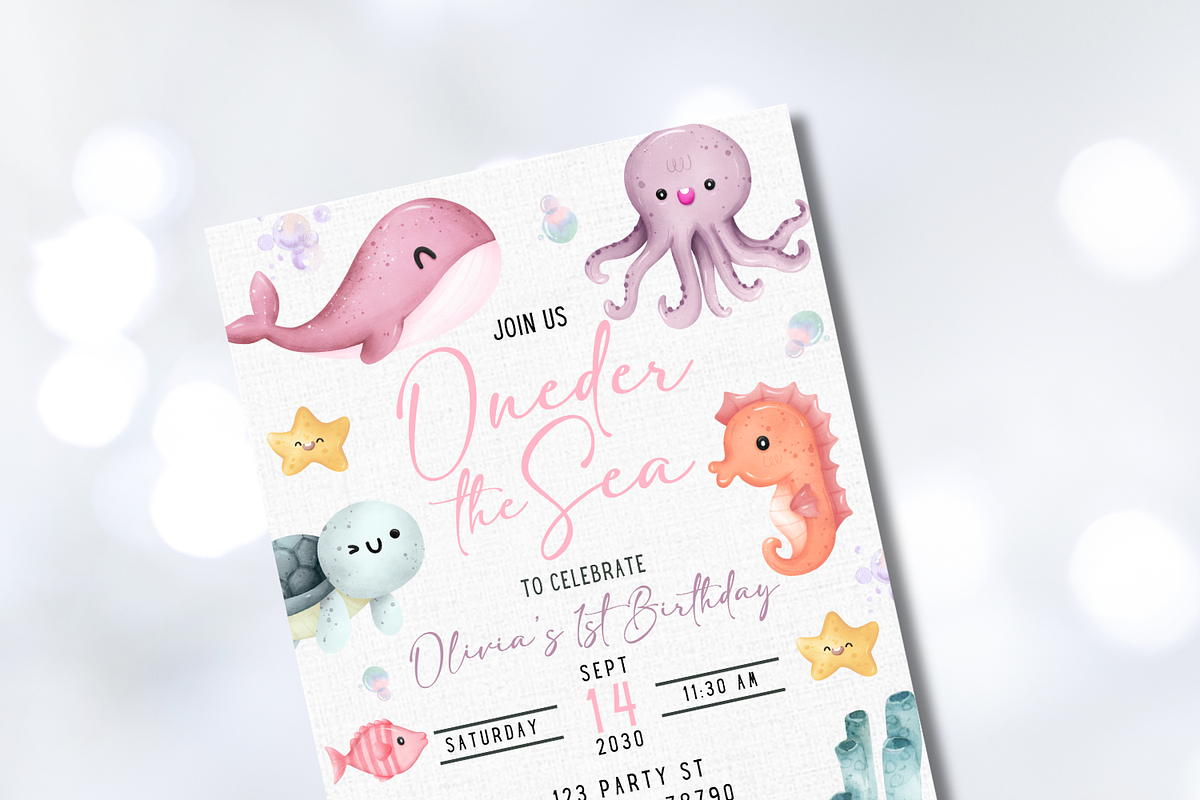 Oneder the Sea Birthday Invitation, an Invitation Template by Melii Designs (Photo 9 of 10)