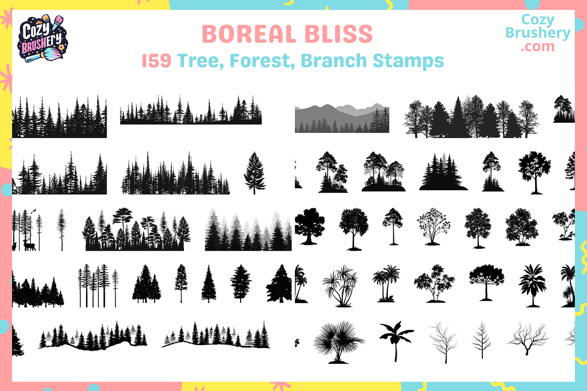 Procreate Tree Stamps, a Brush Add-On by Cozy Brushery (Photo 5 of 7)