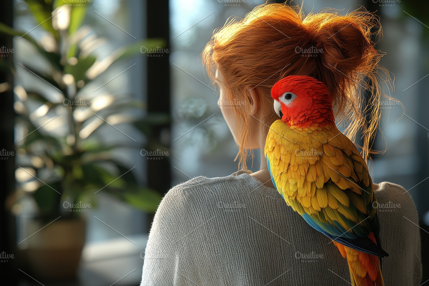 Woman enjoys companionship of a colo, a Photo by Tanuart