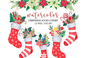 Watercolor Christmas Stockings PNG