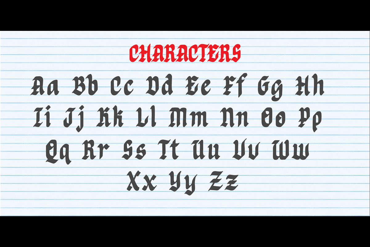Eticav- Handwritten Blackletter Font, a Blackletter Font by Lurinzu Studios (Photo 5 of 10)