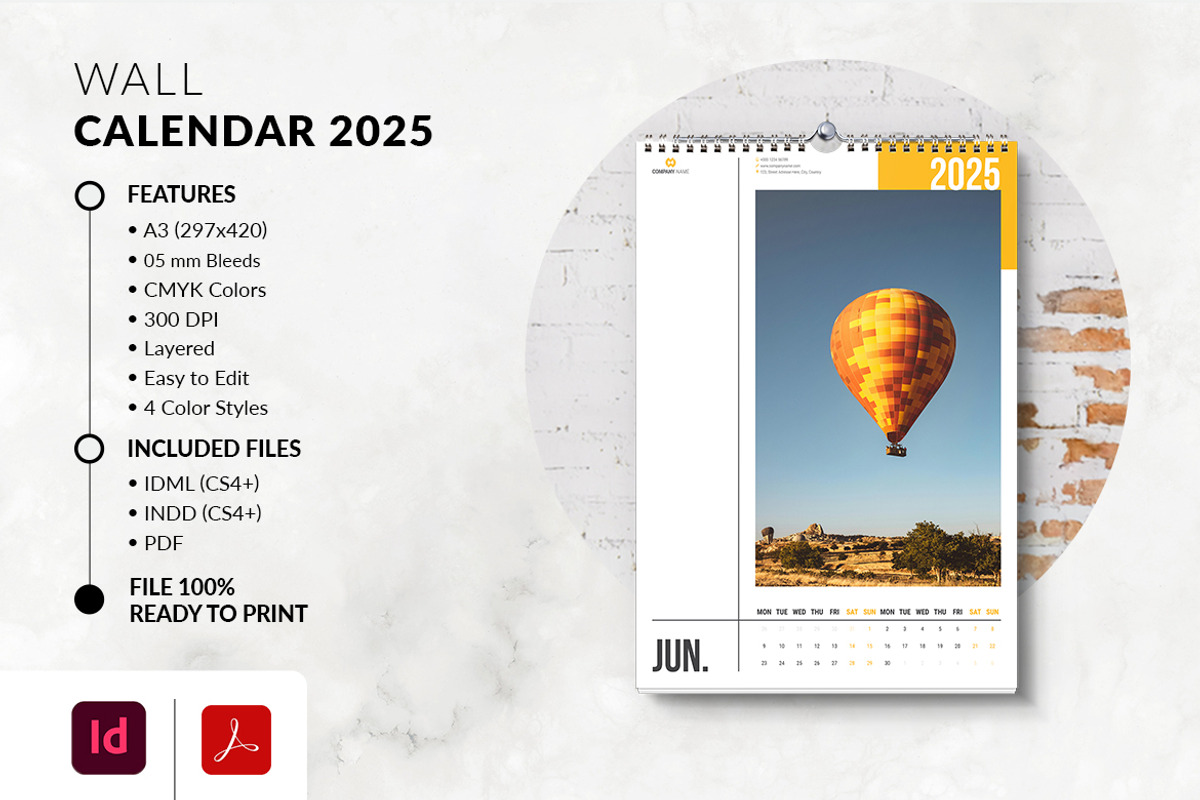 A3 2025 Printable Wall Calendar, a Stationery Template by MstArtwork (Photo 4 of 7)
