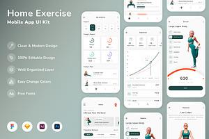 Home Exercise Mobile App UI Kit, an UI Kit Template by Betush