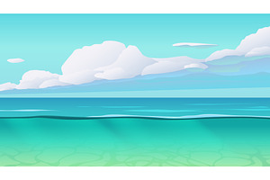 Blue tropical sea with clouds and, an Illustration by IfH