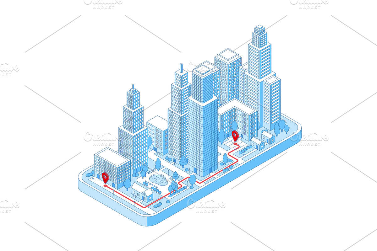 Isometric city mobile gps navigation, an Object Illustration by Valerie Bodnar