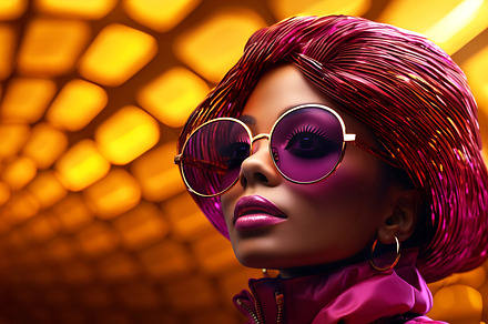 Black woman with luxury sunglasses isolated on a purple background, a Person Photo by ImageMir