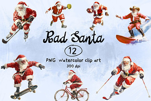 Santa Sports Watercolor Illustration