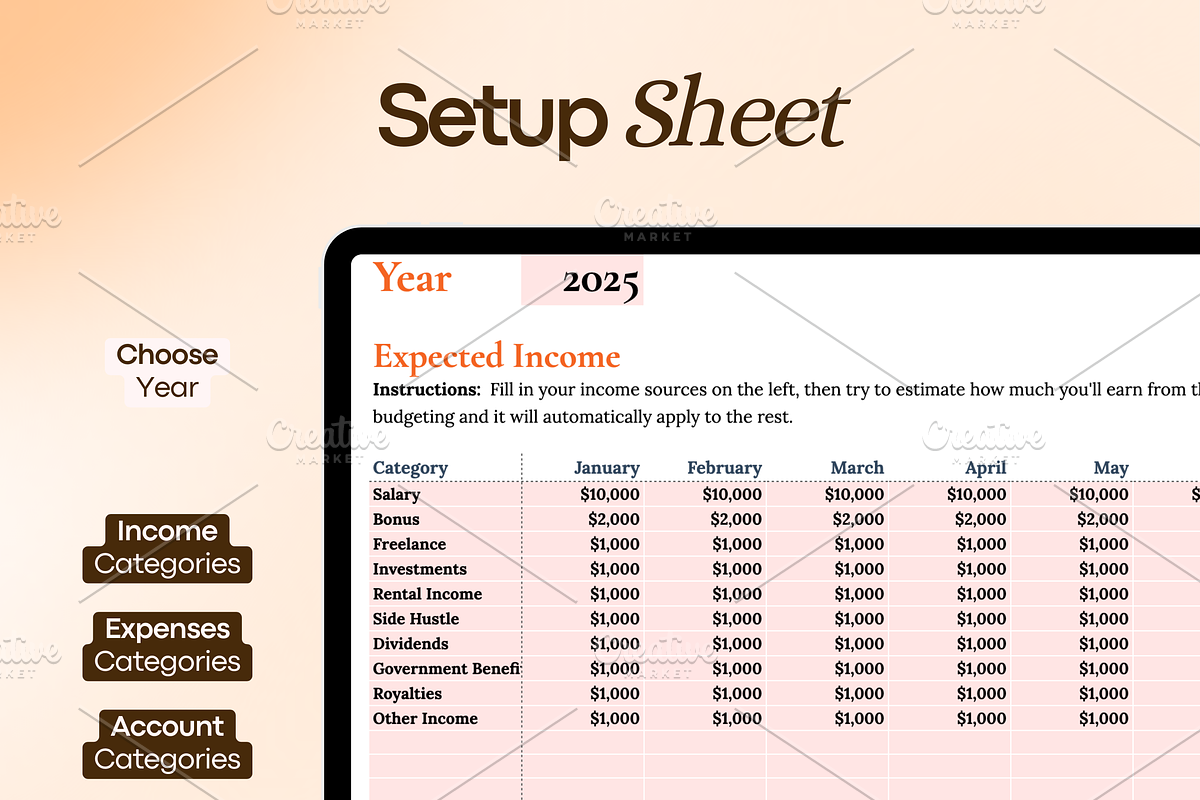 Budget Planner for Google Sheets, a Templates & Theme by vitalinagerman (Photo 2 of 11)