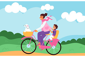 Girl riding bicycle with small child, a Person Illustration by Vectorbuum