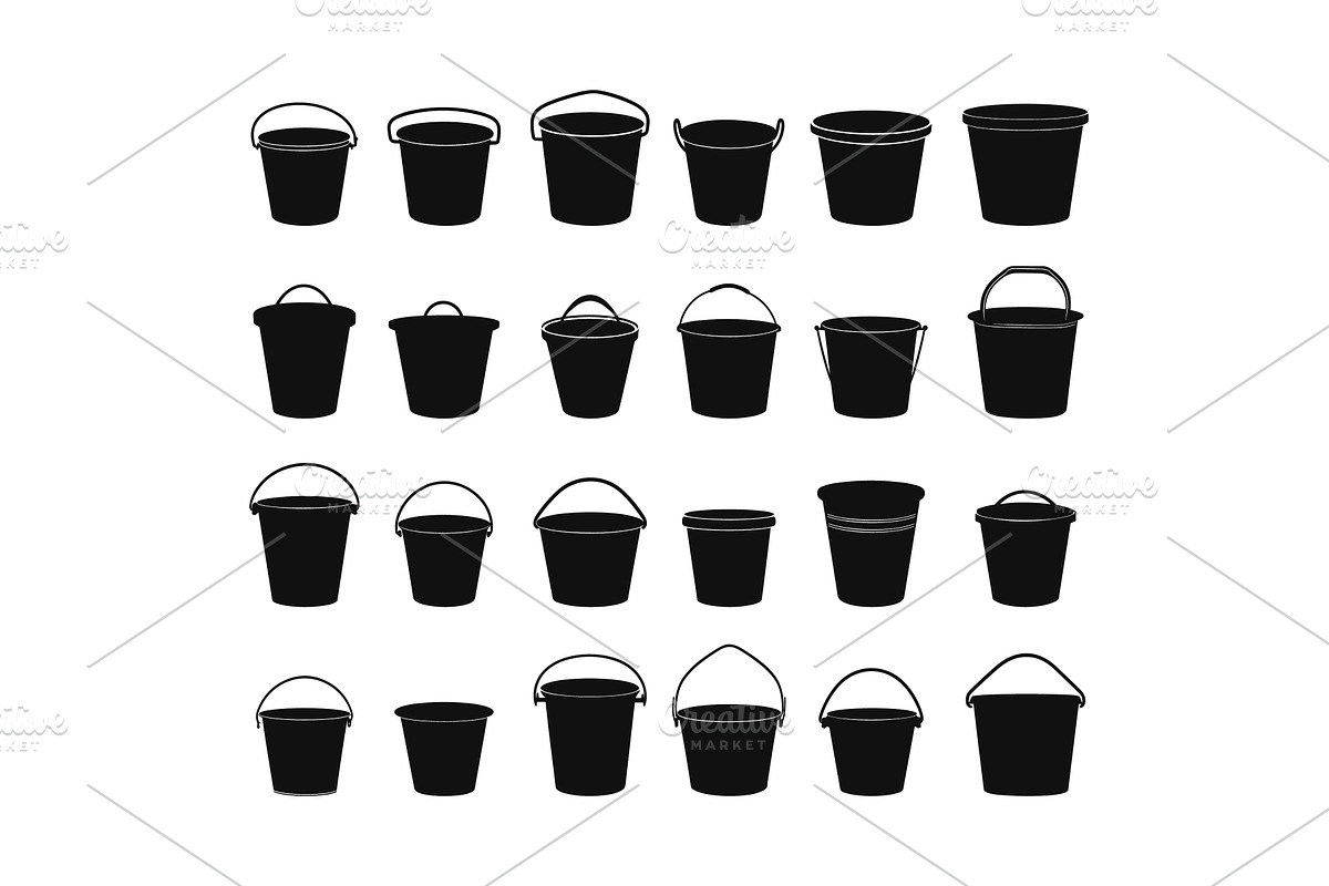 Different black buckets silhouettes, an Object Illustration by Valerie Bodnar