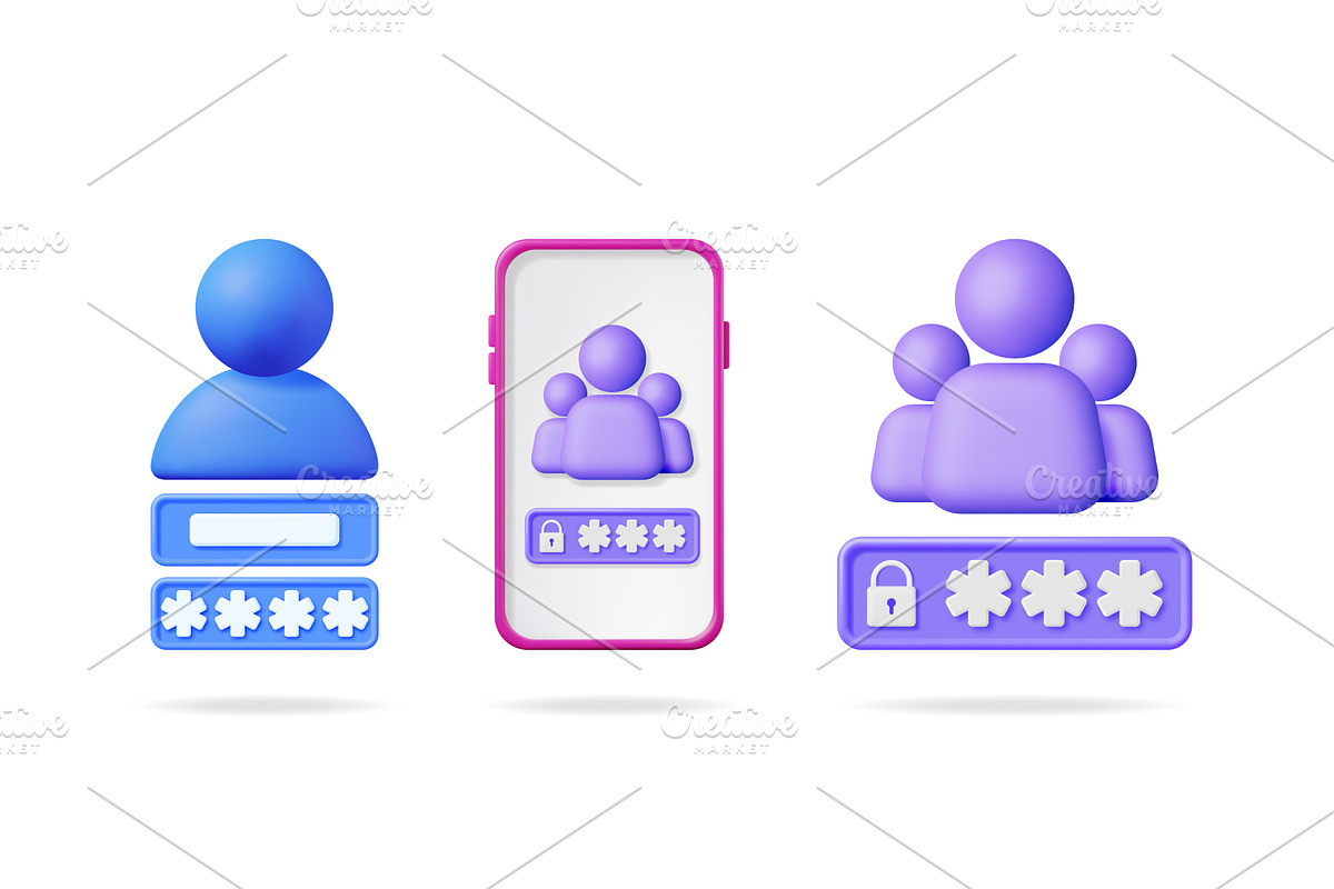 3d vector set of account login and, a Person Illustration by Abscent