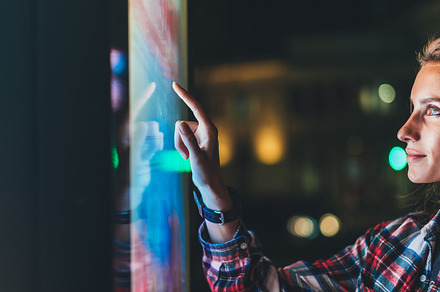 Girl at the monitor display