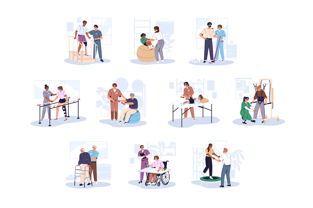 Rehabilitation, physiotherapy set, a Healthcare Illustration by PaperTrident (Photo 1 of 11)