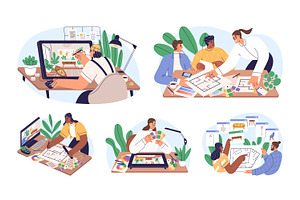 Interior designer at work set, a Work Illustration by Good Studio
