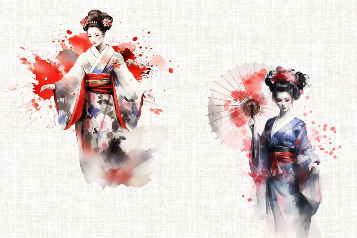 Watercolor Geisha Cliparts, a Person Illustration by Mash Mash Stickers (Photo 4 of 9)