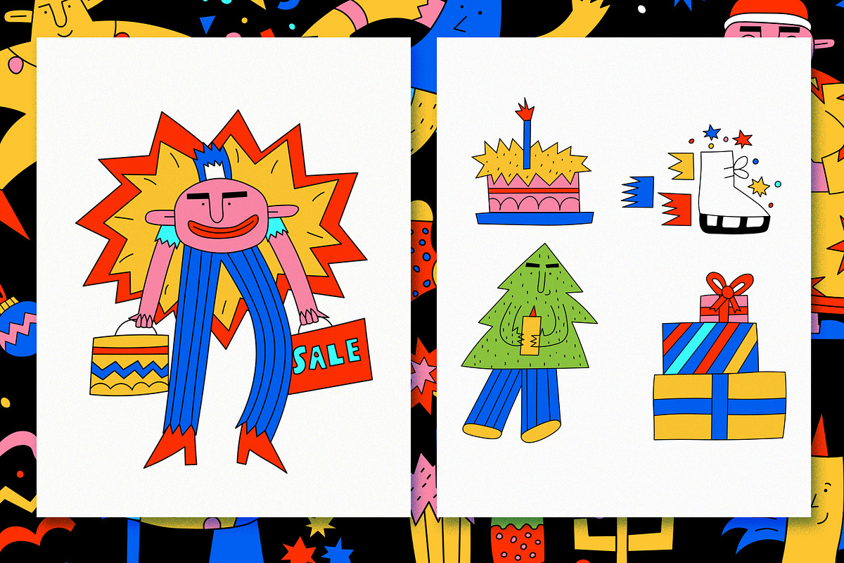 1970 psychedelic Christmas stickers, an Illustration by okchizh (Photo 8 of 8)