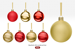 Golden and Red Christmas Balls Set