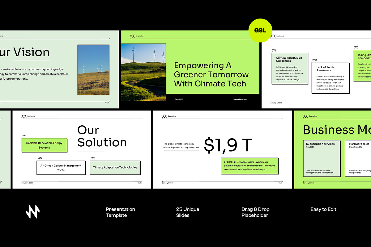 Climate Tech Pitch Deck GoogleSlide, a Presentation Template by Neermana (Photo 1 of 4)