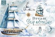 Ship. Dream adventure.Watercolor set, an Illustration by Ann Art Houze (Thumbnail 1 of 8)