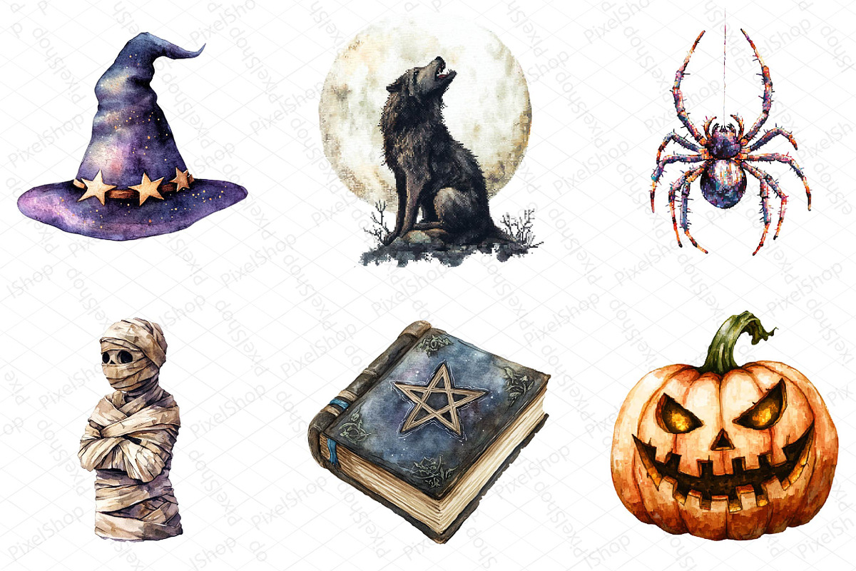 Watercolor Halloween Clipart, an Illustration by DreamPrint404 (Photo 5 of 6)