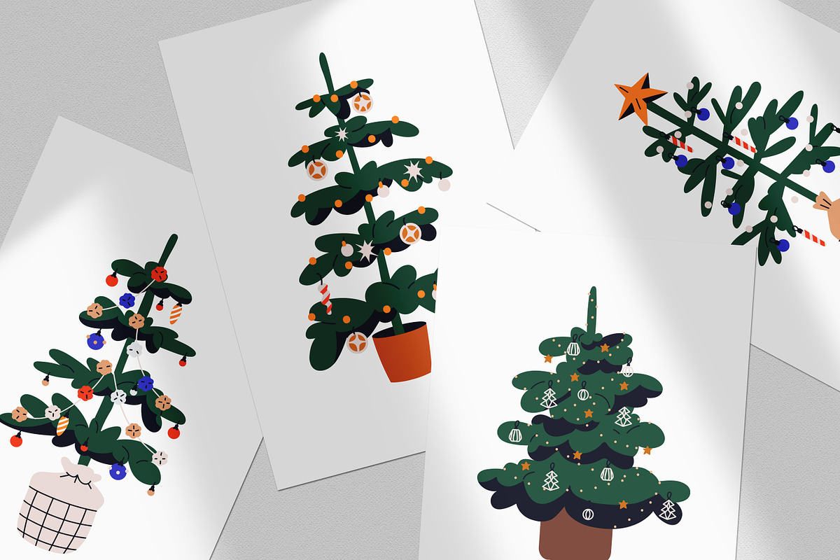Christmas trees with decorations set, a Seasonal Illustration by Good Studio (Photo 2 of 2)
