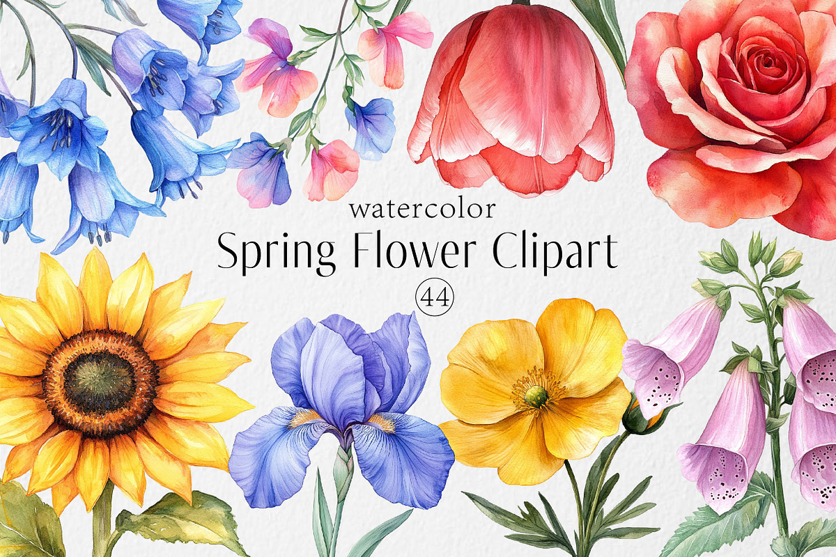 Watercolor Flowers Clipart, Spring, an Illustration by Dream Creation (Photo 1 of 7)
